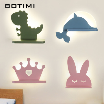 BOTIMI Cartoon LED Wall Lamp With Shelf For Kids' Bedroom Green Boys' Room Blue Green Bedside Lights Girls' Pink Wall Sconce