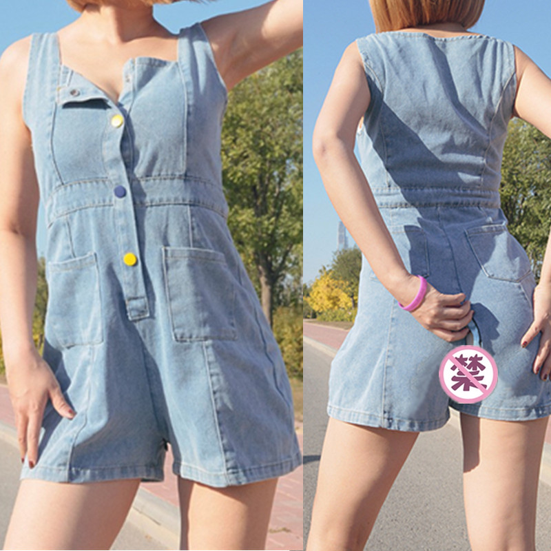 Jeans Outdoor Sex Shorts Pants Womens Clothes Zipper Open Crotch Sexy Costume Exotic Denim Romper Playsuit Summer Sexual Overall
