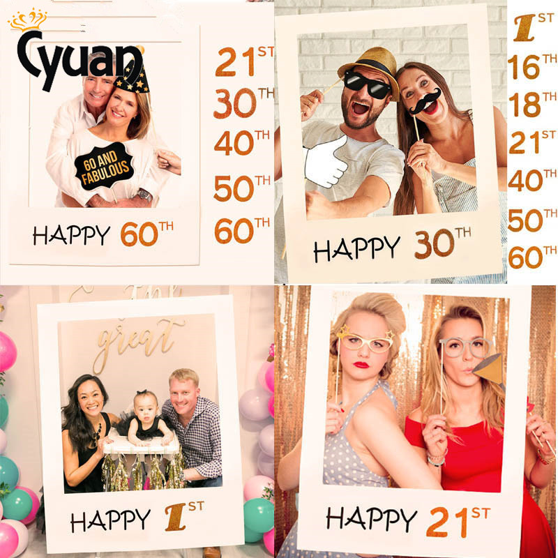 Wedding Decor Photo Booth Frame Adult 30th 40th 50th 60th Happy Birthday Photobooth Props Baby 1st Birthday Party Decor Supplies