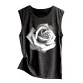 Women Tank Top Summer Sleeveless O-Neck Rose Printed Casual Loose Vest Comfortable Top Debardeur Femme #T20
