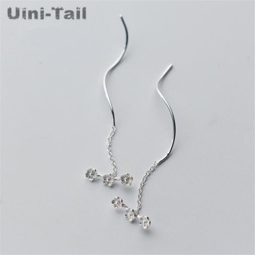 Uini-Tail hot 925 sterling silver plum blossom wave ear wire female long student wild fresh earrings personality temperament