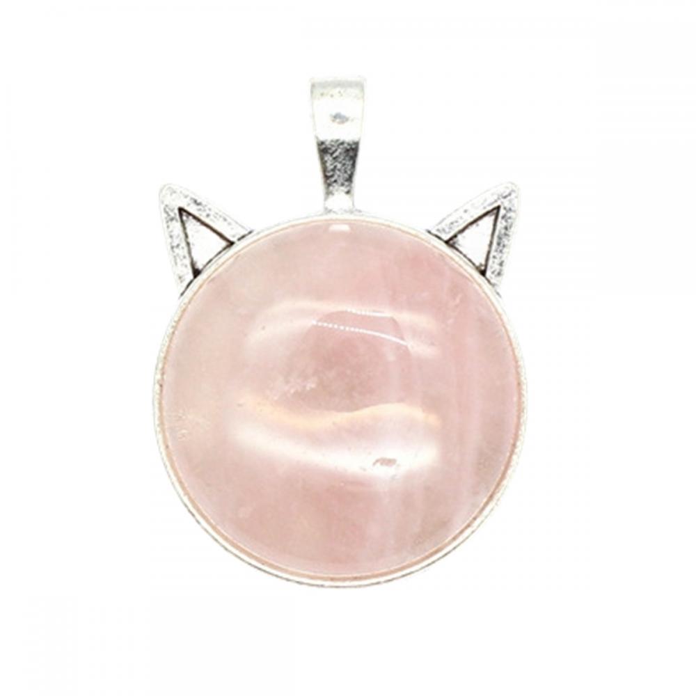 Gemstone Cat Round Stone Pendant Natural Stone Crystal Animal Cat Silver Plated Charm Pendant for DIY Jewelry Making New Arrival