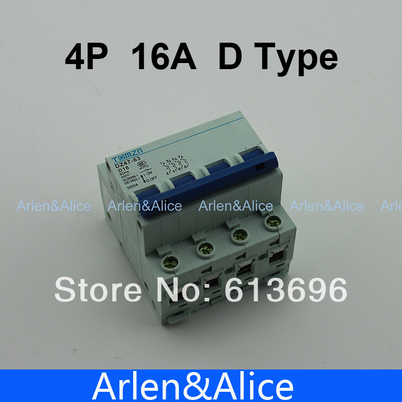4P 16A D type 240V/415V Circuit breaker MCB 4 POLES