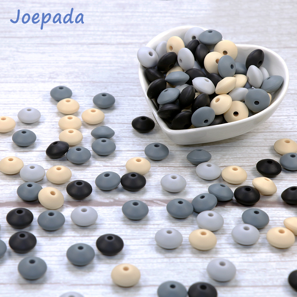 Joepada 100Pcs/lot Lentil Beads 12mm Pearl Food Grade Silicone Teether DIY Baby Teething Necklace Accessories BPA Free