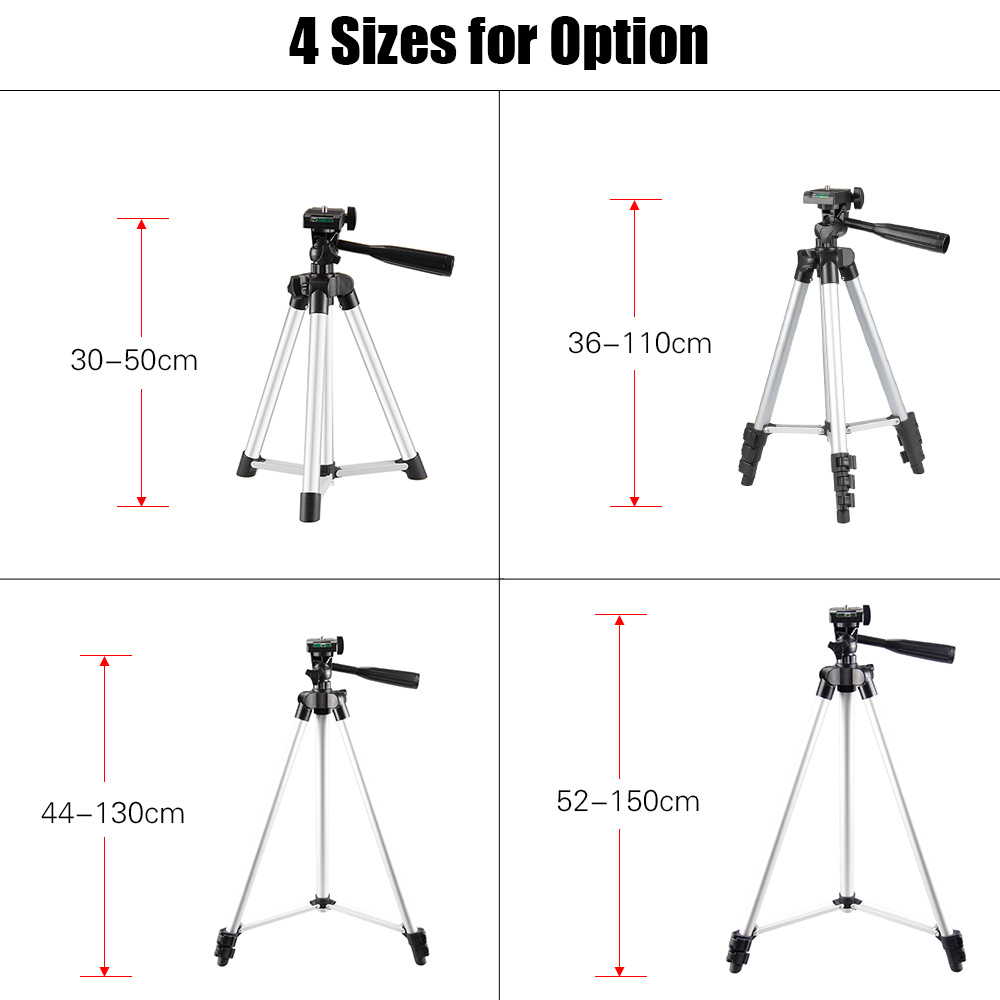 Photography Camera Tripod Adjustable Height Three Section 1/4"Screw Tripod 50cm/110cm/130cm/150cm for Smartphone DSLR SLR Camera