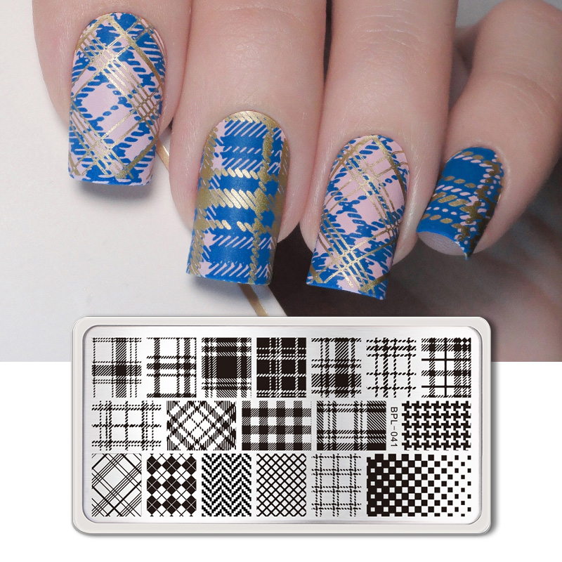 BORN PRETTY Rectangle Plaid Stripe Pattern Nail Stamping Plates Stamp Template Stainless Steel Nail Art Printing Tool