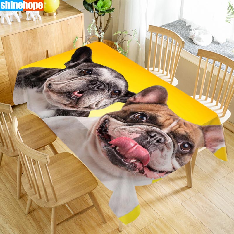 Custom Bulldog Christmas Dog Table Cloth Oxford Print Rectangular Waterproof Oilproof Animals Table Cover Wedding Tablecloth