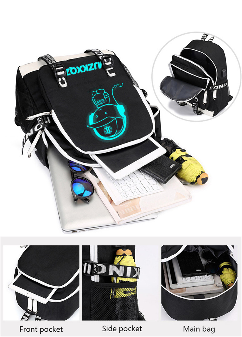 Mjzkxqz Fashion Music Luminous USB Charging Headphone Jack Backpack School Bags Laptop Backpack Schoolbag Anime Backpack