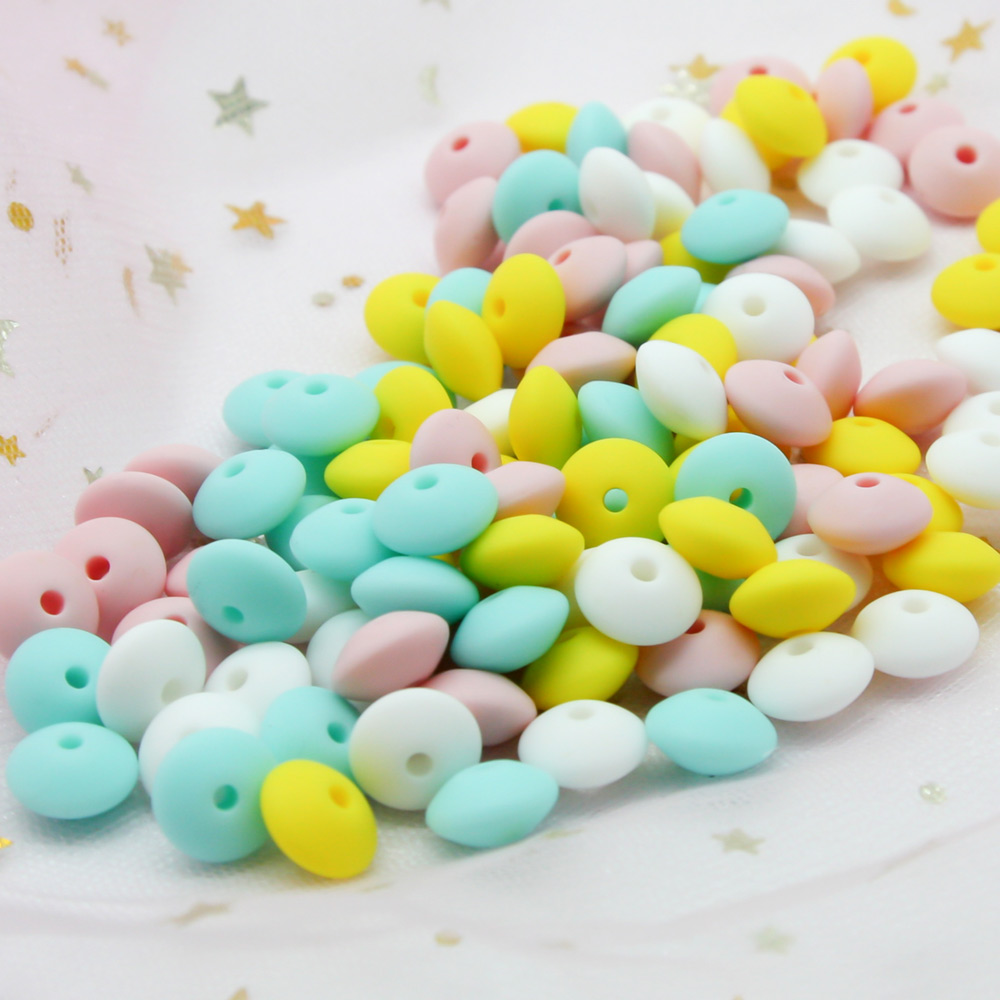 Cute-idea 12mm 10pc Silicone Beads Lentil Teether,BPA-Free Food Grade Baby product Oral Care Pacifier Chain Accessorise Baby toy