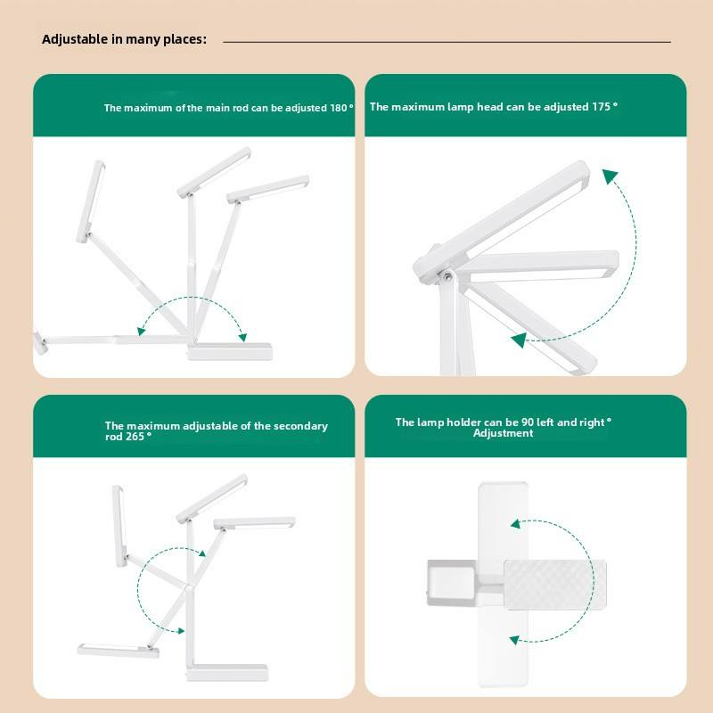 Rechargeable Folding Desk Lamp, Clock Reading Desk Lamp