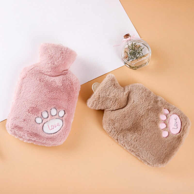 1000ml new flannel rubber plush cat paw cartoon large hot water bottle warm water bag student hand warmer can print logo