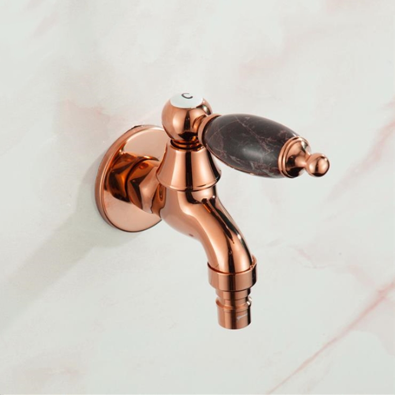 Rose Gold Finish Design Brass Bibcock Faucet Tap Mop Pool Tap Bathroom Washing Machine Water Faucet Jade Handle Taps