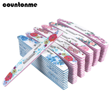 50pcs New Nail File Buffer Double Side Lime Buffer Mix 100/120/180/240 Flower Printed Block Half Moon UV Gel Nail Polishing File