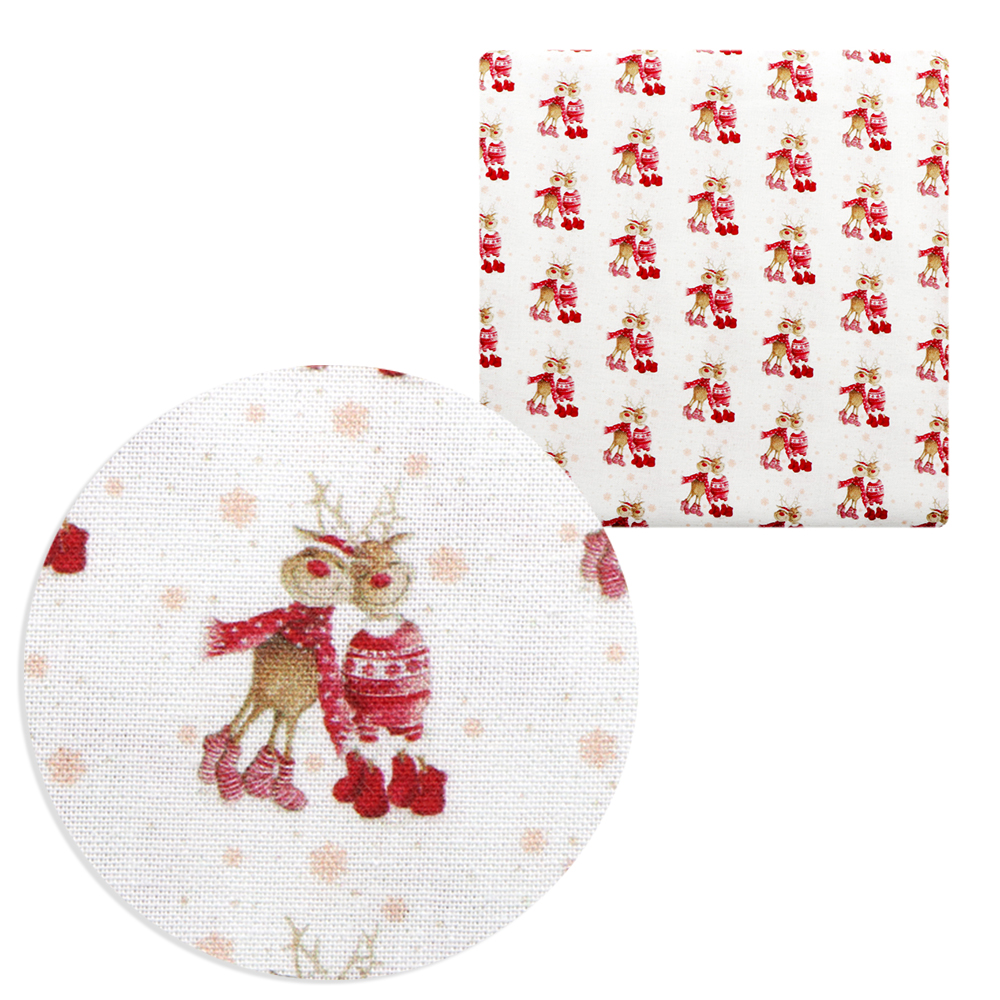Deer Christmas Tree Santa Claus polyester Cotton Sewing Quilting Fabrics Needlework Material DIY Handmade Cloth,1Yc12994