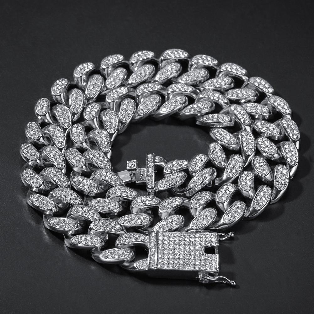 Hip-hop 1 set of 20 mm rhinestones Miami Cuban chain bling rap bracelet bracelet necklace men's jewelry