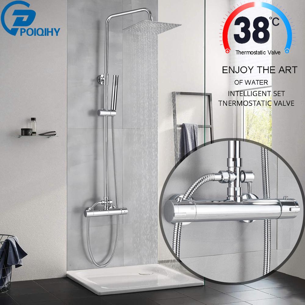 Thermostatic Bathroom Shower Set Chrome 8 10 12 inch Square Shower Head Thermostatic Mixer Valve Bathtub Shower Faucet Taps