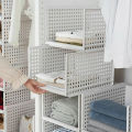 Family Clothes Storage Racks Storage Basket Racks Foldable Draggable Stacking Drawers Wardrobe Shelf Bin Box