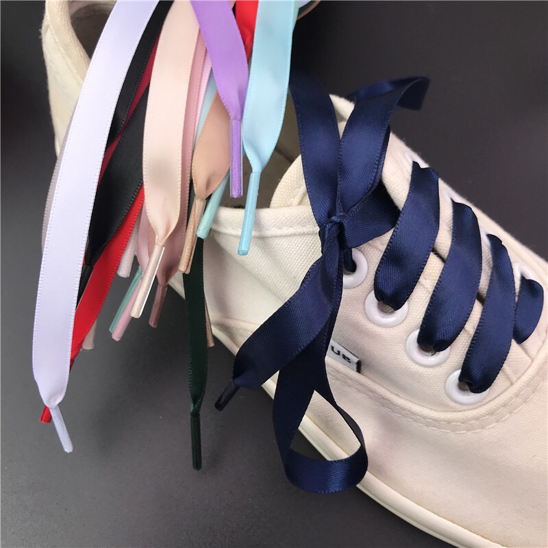 1pair Satin Shoelaces Silk Ribbon Sneaker Shoelace Kids and Adult 1cm Width 80/100/120/150CM Lenth Shoe Laces Dropshipping