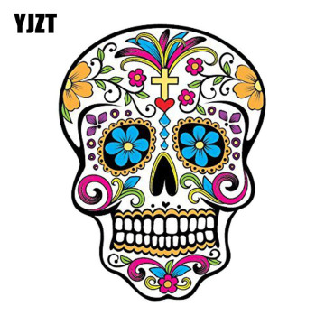 YJZT 10.2CM*13.5CM MEXICAN SUGAR SKULL Reflective Car Sticker Car Window Motorcycle Parts C1-7079