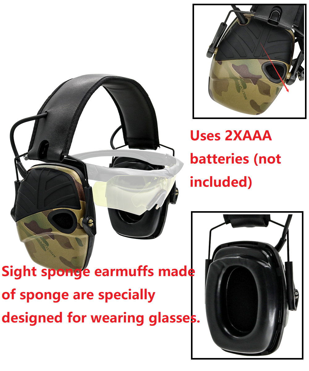 Electronic shooting earmuffs anti-noise amplification tactics hunting hearing protection headphones sightlines sponge ear pads