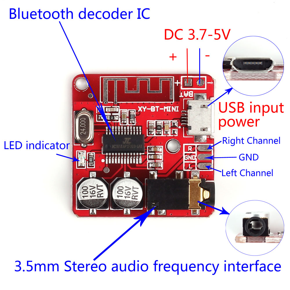 Bluetooth Wireless MP3 Decoder Board Circuit Board BLE 4.1 / 4.2 3.7-5V Lossless Decoding Module Micro USB TF Card Interface