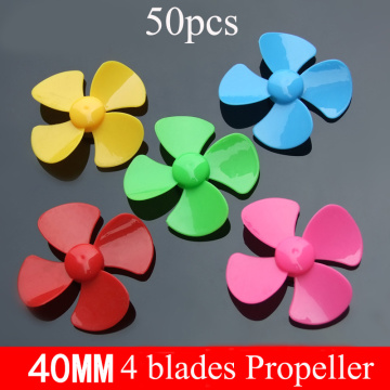 50PCS Multicolor Four Blades Propeller Diameter 40mm Toys Fan Blade 2mm Shaft Plastic Paddle for DIY RC Boat/Fixed Wing Aircraft