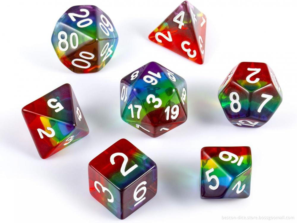 Transparent Rainbow Polyhedral RPG Dice Set for D&D Dungeons and Dragons Game