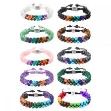 Natural Stone 7 Chakra Healing Reiki Quartz Bracelet Gemstone Amethyst 6mm Round Beads Handmade Woven Bracelet Adjustable