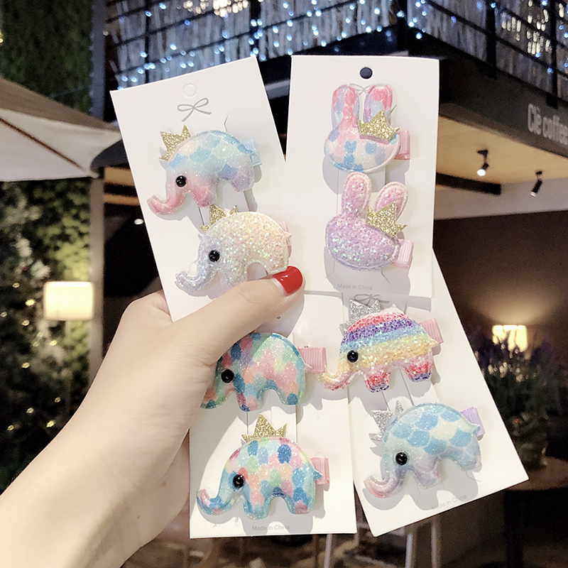 2PCS/Set New Girls Cute Cartoon Rabbit Elephant Whale Hairpins Children Sweet Headband Hair Clip Barrettes Kids Hair Accessories