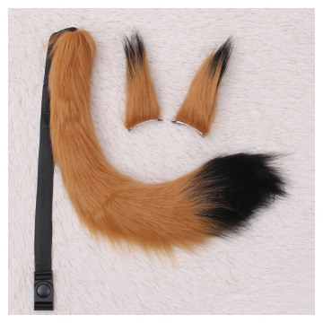 Halloween 60cm Animal Tail Ear Set Black Red Fox Tails Cosplay Costume Props Role Play Birthday Party Adjustable Strap