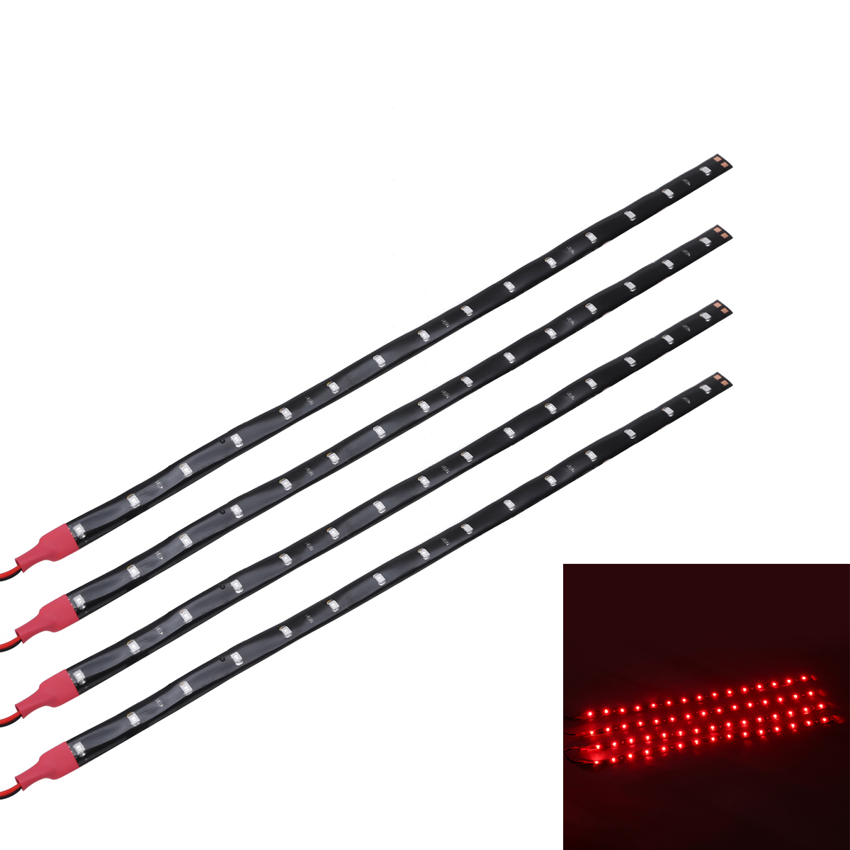 4pcs 30cm 15 SMD LED Red Flexible Strip Light Decorative Lamp Waterproof Home Car Strip Tube Lights 12V