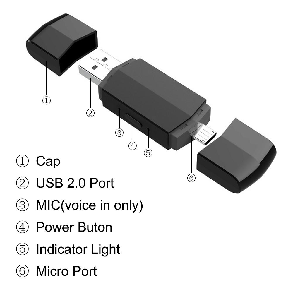 8GB Mini Recorder Portable Voice Recorder HD Digital USB Micro USB Recording U Disk OTG For Android Dual Plug WAV Recorders