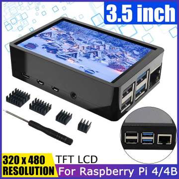 125MHz 3.5inch TFT LCD Touch Screen + ABS Case +Screwdriver +4Pcs Hheat Sinks LCD Display Monitor Kit for Raspberry Pi 4 / 4B