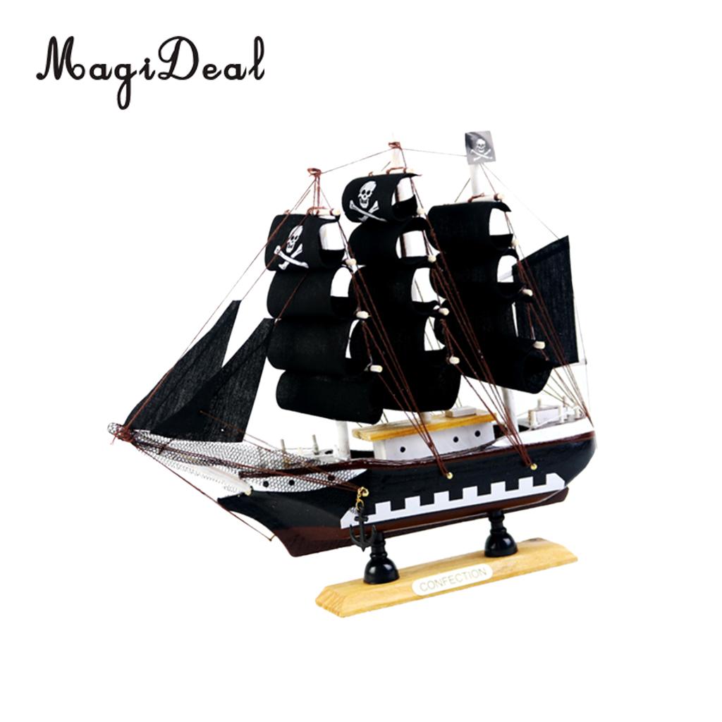 9.5 Inches Handcrafted Nautical Wooden Pirate Ship Sailboat Boat Model for Home Office Desk Table Decoration Friends Gift Toy