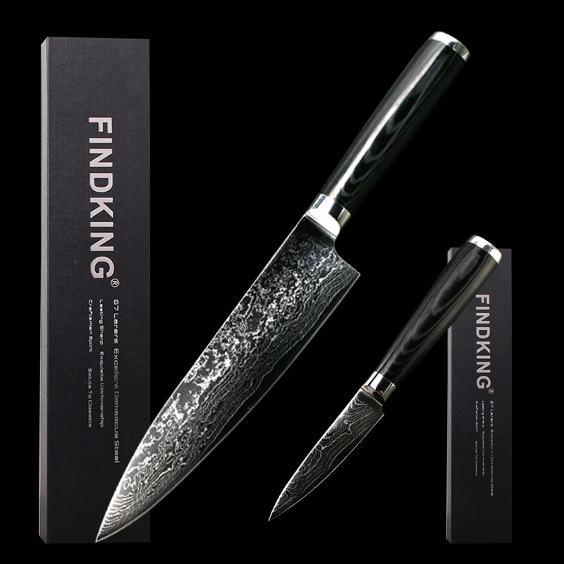 FINDKING Damascus kitchen knives set 8 inch chef knife 3.5 inch paring knife