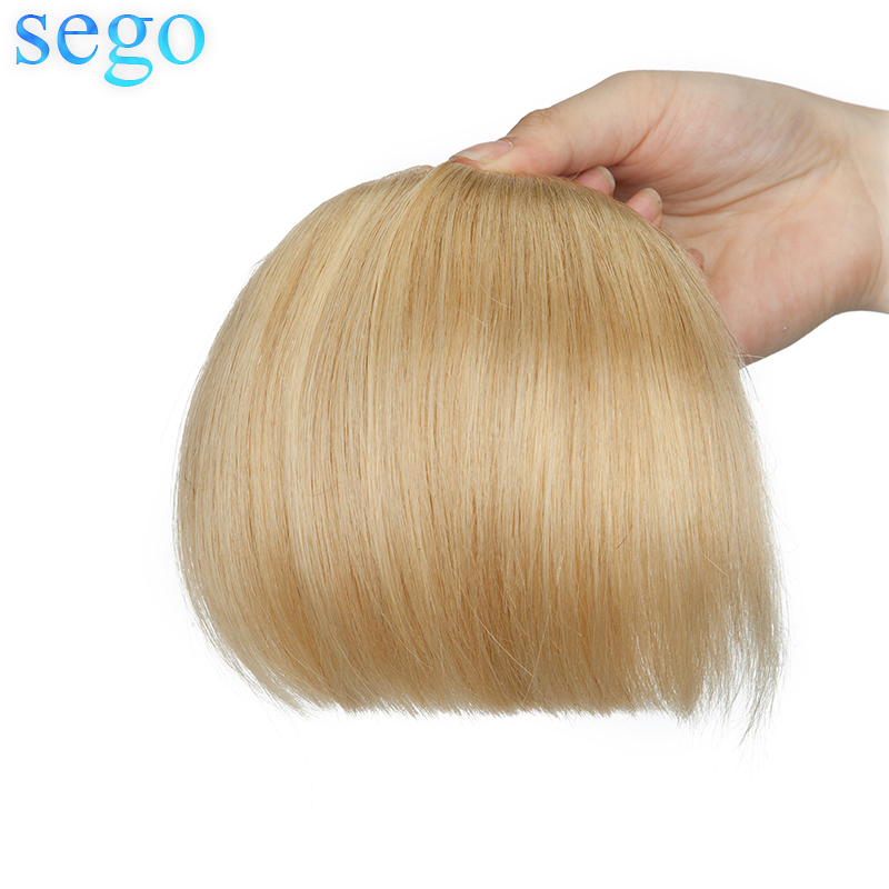 SEGO 23G Straight 2 Clips in 3D Bangs Human Hair Extension Non-Remy Blunt Bang 15*15cm Brazilian Hair Blonde Color Front Fringes