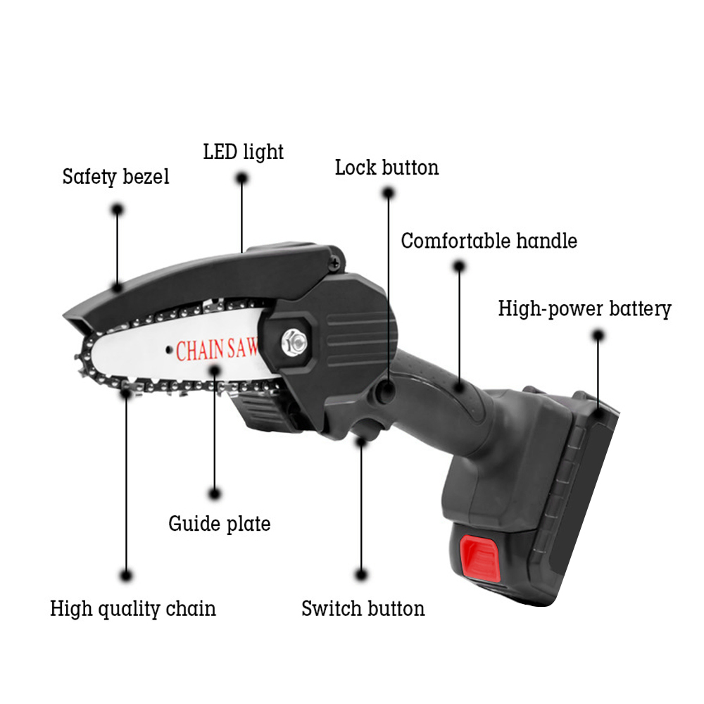 HiLDA 21V Portable Electric Pruning Chainsaw Mini Electric Saw Rechargeable Electric Chain Saw Woodworking with Lithium Battery