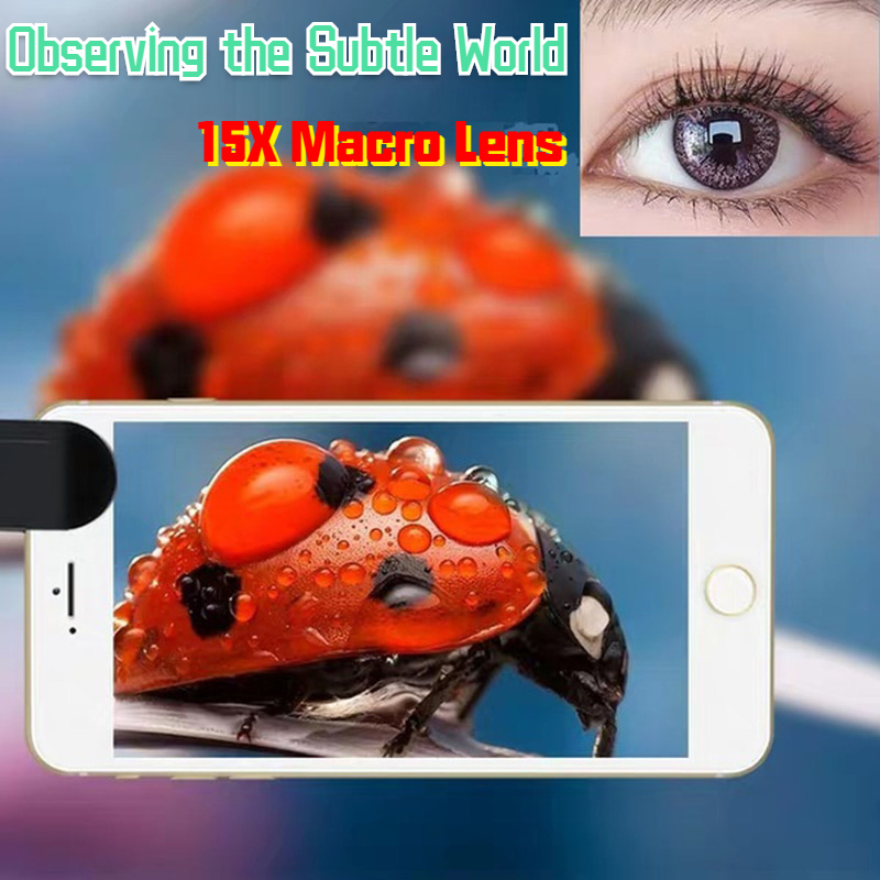4K HD Super 15X Macro Lens for Smartphone Anti-Distortion 0.45X 0.6X Wide Angle Lens 2 in 1 Mobile Phone Lense Camera Kit