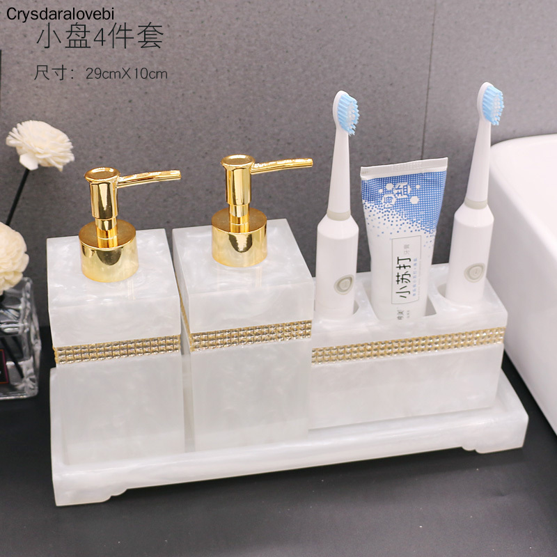 Nordic Resin Bathroom Accessories Set Tray Rhinestone Soap Dispenser Toothbrush Holder Emulsion Bottle Hand Sanitizer