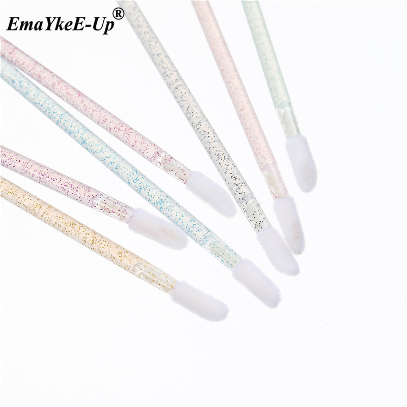 50pcs Women's Fashion Disposable Lip Brush Applicator Mascara Wands Crystal Cosmetic Eyelash Brush Make Up Brushes Tools