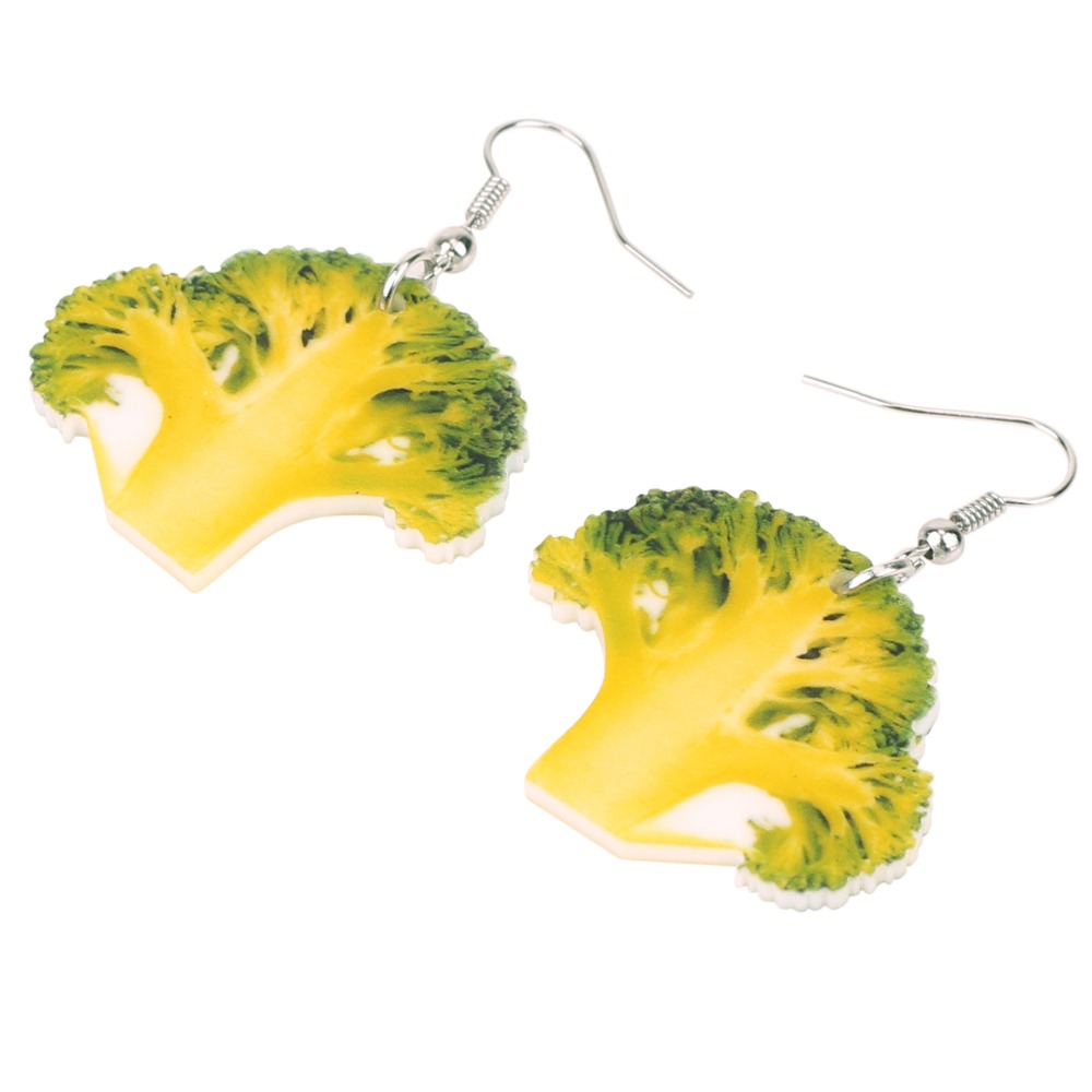 Bonsny Acrylic Fresh Broccoli Earrings Big Long Dangle Drop Novelty Vegetable Farm Food Jewelry For Women Girls Ladies Kids Gift