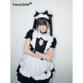 Bust Open Maid Cosplay Costume Sexy Catwomen Kitty Outfit Cotton Apron Lovely Lace Mini Dress For Women Anime Black White Lolita