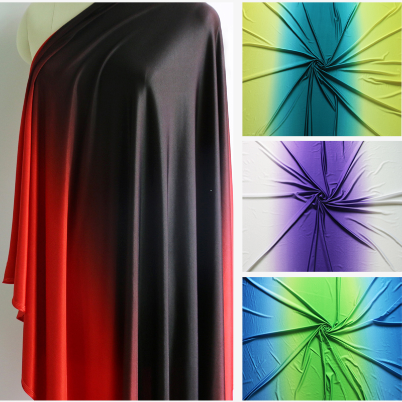 Ombre Spandex Fabric Black Red Dance Latin Dress Material Knit Stretch 100cm*150cm
