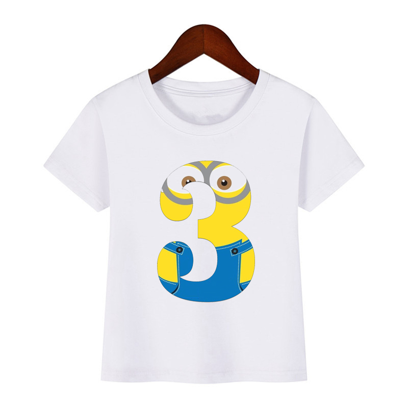 Cute Cartoon Boys T Shirt Kids Clothes Girls 1 To 9 Happy Birthday Number T-shirt Summer Short Sleeve TShirt Kawaii Tops