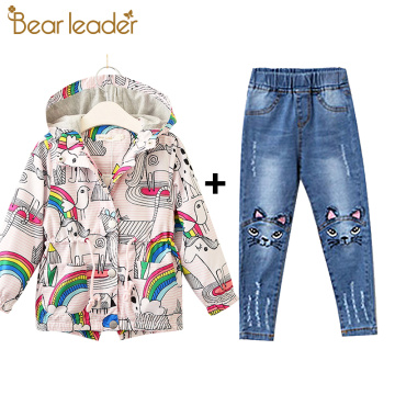 Bear Leader Girls Jackets 2020 New Brand Lovely Children Coats For Girls Clothes Rainbow Printing Outerwear Hooded