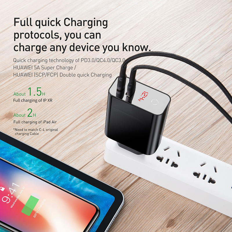 Baseus Quick Charger 45W Usb C Type-C Usb Charger 3.0 EU Adapter Fast Charger for Mobile Phone Charging Travel Wall Charger Plug