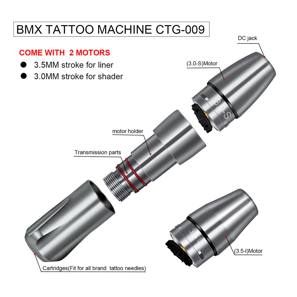Biomaser Two head 3.0 liner and 3.5 shader Replaced Tattoo Machine Pen Rotary Tattoo Gun Moter Tattoo Pen Machine kit Rotary Gun