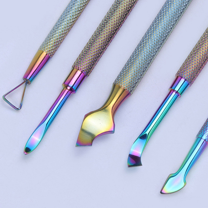 21 Style Rainbow Stainless Steel Nail Cuticle Pusher Tweezer Nail Art Files UV Gel Polish Remove Manicure Care Groove Clean Tool