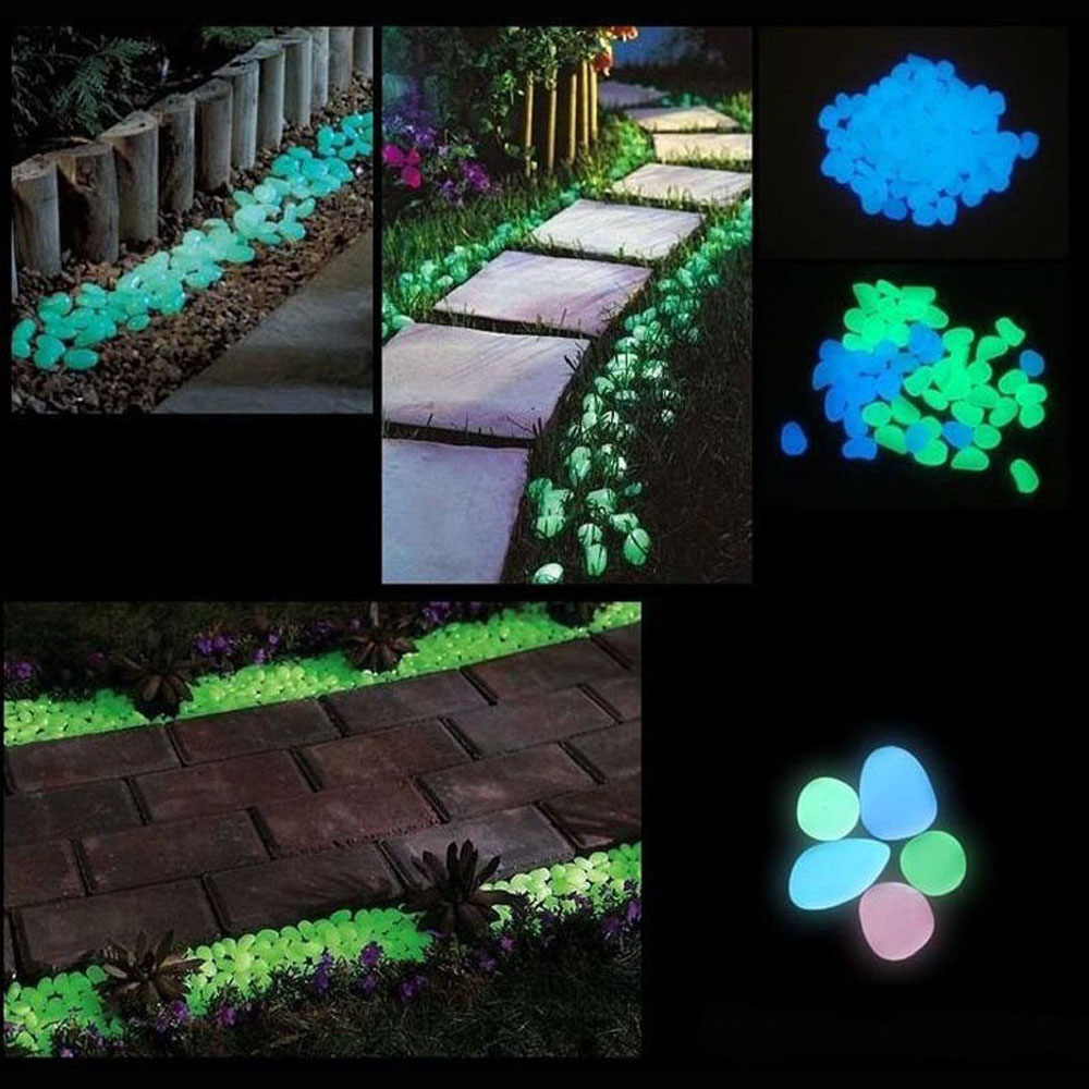 50Pcs Garden Pebbles Glow Stones Rocks for Walkways Garden Path Patio Lawn Garden Yard Decor Luminous Stones