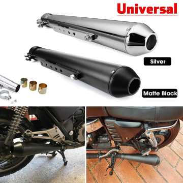 Universal Motorcycle Cafe Racer Exhaust Mufflers Silencer Pipe with Sliding Bracket Matte Black Silver Universal